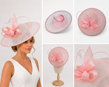 Load image into Gallery viewer, Handmade Burgundy Large Fascinator - Navy, Pink, Orange, Green Sinamay Hat
