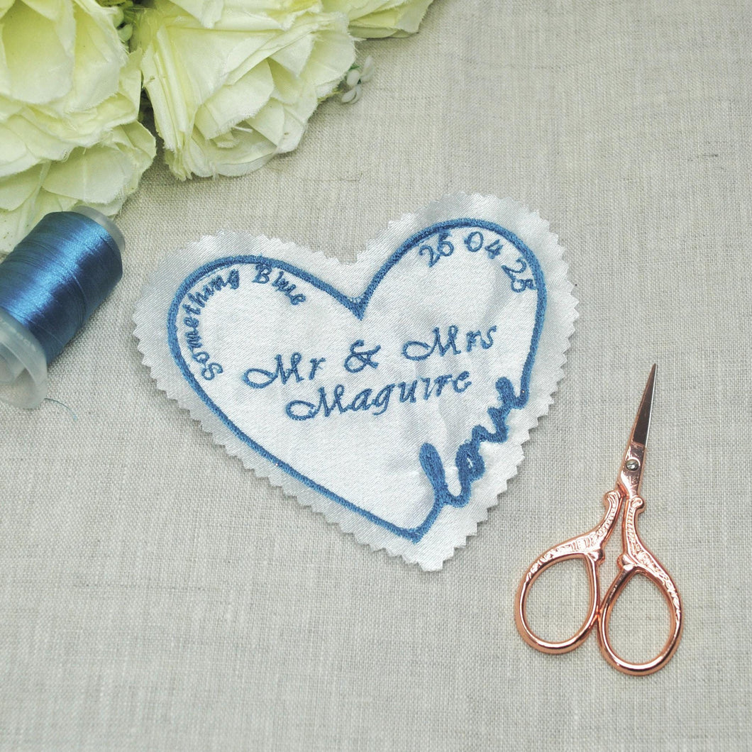 Sew On Wedding Dress Patch Something blue Custom Patch Personalised Wedding Label Bride Something Blue Wedding Heart