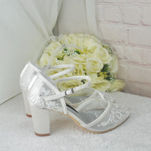 Load image into Gallery viewer, Ivory Block Heels – Handmade Bridal Block Heels With Embroidered Floral Sandals
