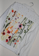 Load image into Gallery viewer, Custom Floral Bridal Jacket with Pearls, White Wedding Denim Jacket for Bride with Flower Embroidered Panel
