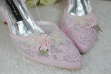 Load image into Gallery viewer, Blush Pink 3D Flower Kitten Heel or Block Heel
