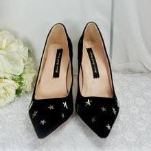 Load image into Gallery viewer, Black or Navy Velvet Celestial Bridal Shoes – Star Stiletto Heels
