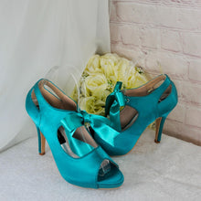 Load image into Gallery viewer, Peep Toe Bridal Booties: Satin Heeled Boots - Size UK5/US7.5

