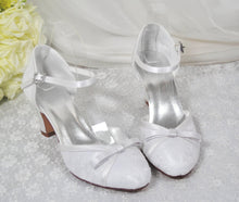 Load image into Gallery viewer, Bridal Block Heel Sandals – Handmade Satin Lace Ankle Strap Wedding Low Heels - UK3 / US5.5
