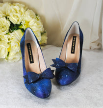 Load image into Gallery viewer, Galaxy Shoe Clips: Hand Painted Bows, Celestial Bridal Accessories
