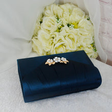 Load image into Gallery viewer, Navy Blue Satin Heel, Clutch &amp; Fascinator Set: Handmade Wedding Guest Outfit

