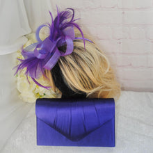 Load image into Gallery viewer, Purple Satin Fascinator and Clutch Bag Set: Handmade Wedding Outfit
