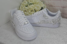 Load image into Gallery viewer, Bridal Air Force 1 Bright White Luxury Embroidered Sneakers, Genuine Nike, Bridal Shoes,  Wedding Nike, AF1 Wedding Shoes, Quinceañera Shoes
