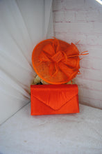 Load image into Gallery viewer, Stunning Orange Bag and Fascinator Hat Bright Orange Matching Bridal Set Hatinator Purse for Wedding Guest Mother of the Bride Groom
