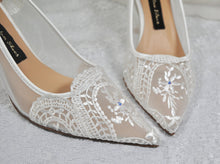 Load image into Gallery viewer, Bridal White Mesh Lace Bridal Heels: Wedding Shoes
