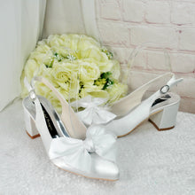 Load image into Gallery viewer, Ivory Satin Slingback Block Heel Bridal Shoes – UK 3 – Ready to Dispatch

