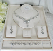 Load image into Gallery viewer, Floral Cubic Zirconia Bridal Jewellery Set – Necklace, Earrings &amp; Bracelet
