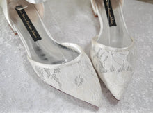 Load image into Gallery viewer, Ivory Lace Bridal Flats: Ankle Strap Wedding Shoes UK8/US10.5
