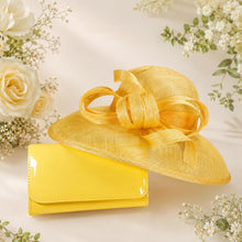 Load image into Gallery viewer, Handmade Yellow Large Fascinator Hat and Clutch Bag Set
