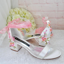 Load image into Gallery viewer, Ivory Block Heel Sandals with Embroidered Flowers - UK7 - Ready to Dispatch
