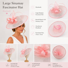 Load image into Gallery viewer, Handmade Burgundy Large Fascinator - Navy, Pink, Orange, Green Sinamay Hat
