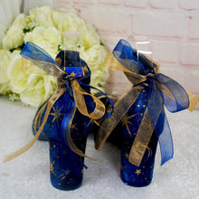 Load image into Gallery viewer, Blue Satin Celestial Wedding Shoes: Hand-Painted Galaxy Bridal Block Heels UK7/US9.5
