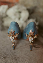 Load image into Gallery viewer, Blue Suede Wedding Heels: Handmade Cherry Blossom Bridal Shoes (UK6/US8.5)
