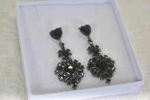 Load image into Gallery viewer, Statement Black Heart Rhinestone Earrings: Gothic Bridal Jewelry
