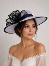 Load image into Gallery viewer, Handmade Light Pink &amp; Cream Large Fascinator Hat with Bow and Feathers
