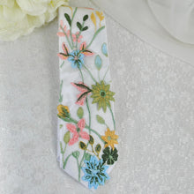 Load image into Gallery viewer, Personalised Embroidered Wildflower Satin Tie: Secret Garden Wedding Necktie
