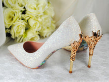 Load image into Gallery viewer, Ivory Wedding Shoes - Handmade Bridal Shoes with Filigree Vine Heels, 9cm Heel  (UK5/US7.5)
