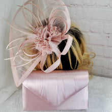 Load image into Gallery viewer, Pink Fascinator Hat and Clutch Bag Set: Bridal Wedding Guest Hatinator Purse

