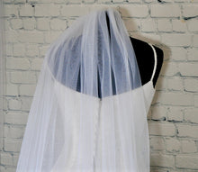 Load image into Gallery viewer, Single Tier Wedding Veil – White Cathedral Length Veil with Rolled Edge &amp; Comb
