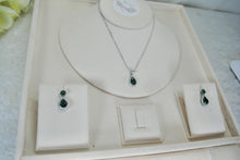Load image into Gallery viewer, Emerald Green Teardrop Crystal Necklace Earrings Set, Silver Cubic Zirconia Bride Jewelry
