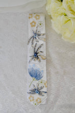 Load image into Gallery viewer, Blue Lotus Flower Embroidered Floral Tie: Handmade White Wedding Necktie
