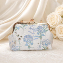 Load image into Gallery viewer, Floral Bridal Clutch: Luxury Blue Hydrangea Embroidered Bag, Detachable Chain
