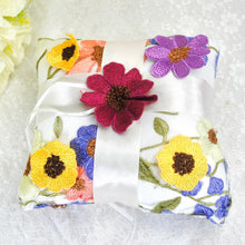 Load image into Gallery viewer, SD Floral Embroidered Wedding Ring Pillow: Satin Ribbon Keepsake
