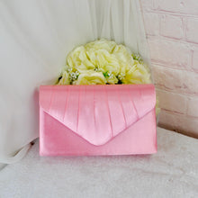 Load image into Gallery viewer, Pink Satin Bridal Set: Heels, Clutch, Fascinator - Handmade Wedding Guest Outfit
