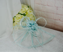 Load image into Gallery viewer, Peppermint Green Fascinator Hat and Matching Evening Clutch Bag
