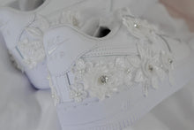 Load image into Gallery viewer, Personalised Embroidered Genuine Nike Air Force 1 AF1 Trainers for Bride, Customised Bridal Sneakers, Alternative Wedding Shoes
