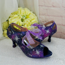 Load image into Gallery viewer, Hand-Painted Galaxy Wedding Shoes – Celestial Peep-Toe Heels
