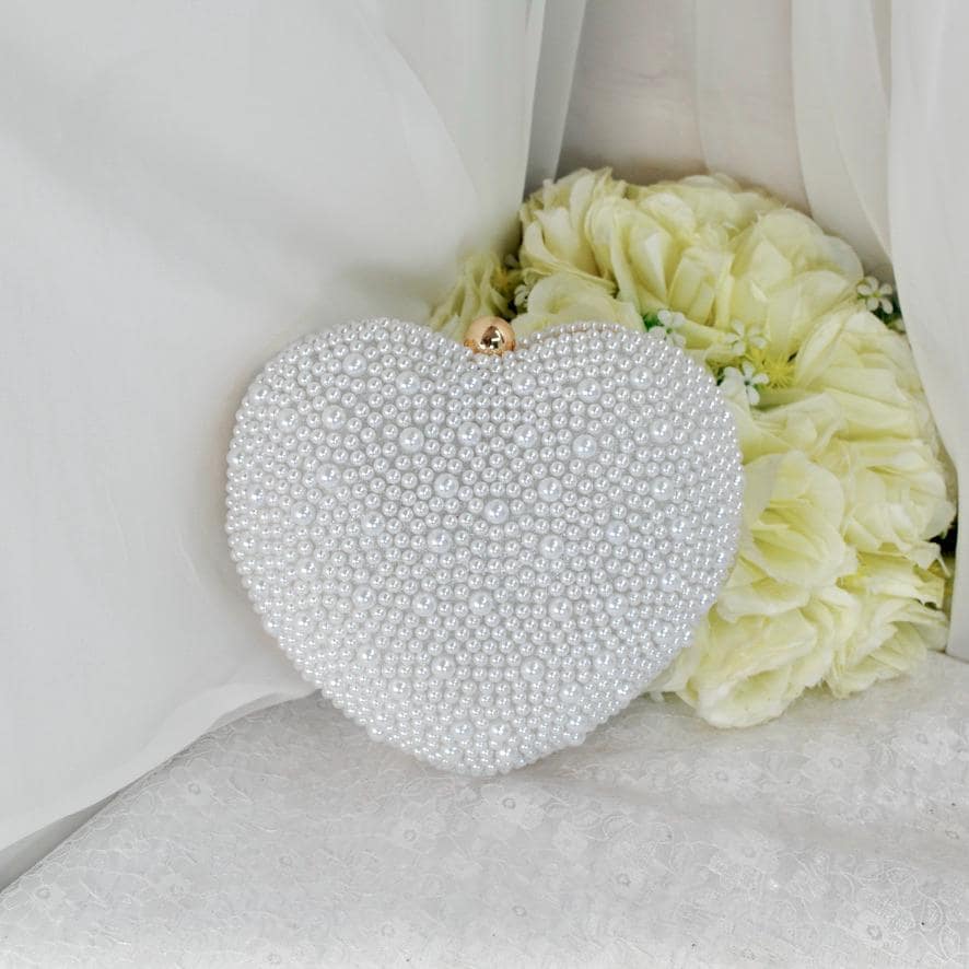 Pearl Heart Shaped Evening Clutch Bag - IN STOCK