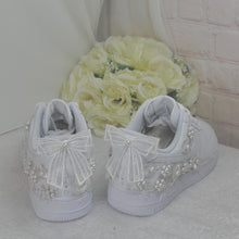 Load image into Gallery viewer, Bridal Air Force 1 Bright White Luxury Embroidered Sneakers, Genuine Nike, Bridal Shoes,  Wedding Nike, AF1 Wedding Shoes, Quinceañera Shoes
