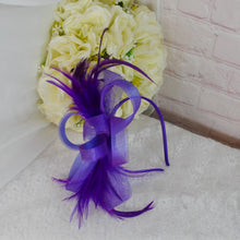 Load image into Gallery viewer, Purple Satin Fascinator and Clutch Bag Set: Handmade Wedding Outfit
