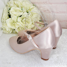 Load image into Gallery viewer, Handmade Nude Satin Mary Jane Bridal Shoes, 7cm Block Heel

