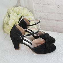 Load image into Gallery viewer, Black Lace Wedding Sandals – Handmade Bridal Block Heels with Adjustable Ankle Strap Size UK5/US7.5
