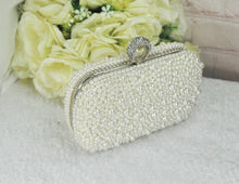 Load image into Gallery viewer, Handmade Ivory Pearl Clutch Bag: Silver Hardware Wedding Purse
