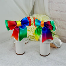 Load image into Gallery viewer, Rainbow Satin Bow Shoe Clips: Custom Bridal Wedding Accessory
