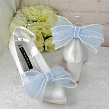 Load image into Gallery viewer, Pearl-Edged Organza Bridal Shoe Bow Clips – 4 Styles &amp; 13 Colours
