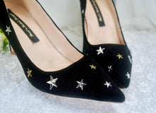 Load image into Gallery viewer, Black or Navy Velvet Celestial Bridal Shoes – Star Stiletto Heels
