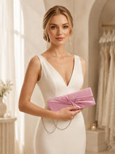 Load image into Gallery viewer, Light Blue Satin Clutch Bag: Handmade Wedding Purse with Chain
