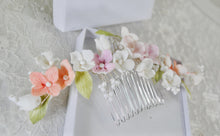 Load image into Gallery viewer, Porcelain Flower Bridal Hair Comb: Spring Colour Pearl Wedding Hair Accessory
