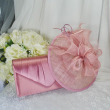 Load image into Gallery viewer, Handmade Dusky Pink Fascinator Hat and Satin Clutch Bag Set

