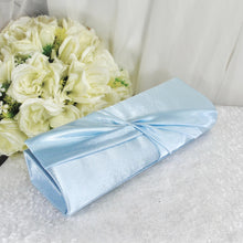 Load image into Gallery viewer, Bridal Fascinator and Satin Clutch Purse Set, Light Blue Hatinator and Bag
