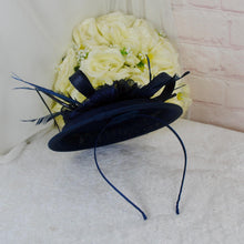 Load image into Gallery viewer, Navy Blue Wedding Fascinator Hat &amp; Clutch Bag Set: Handmade Bridal Accessories
